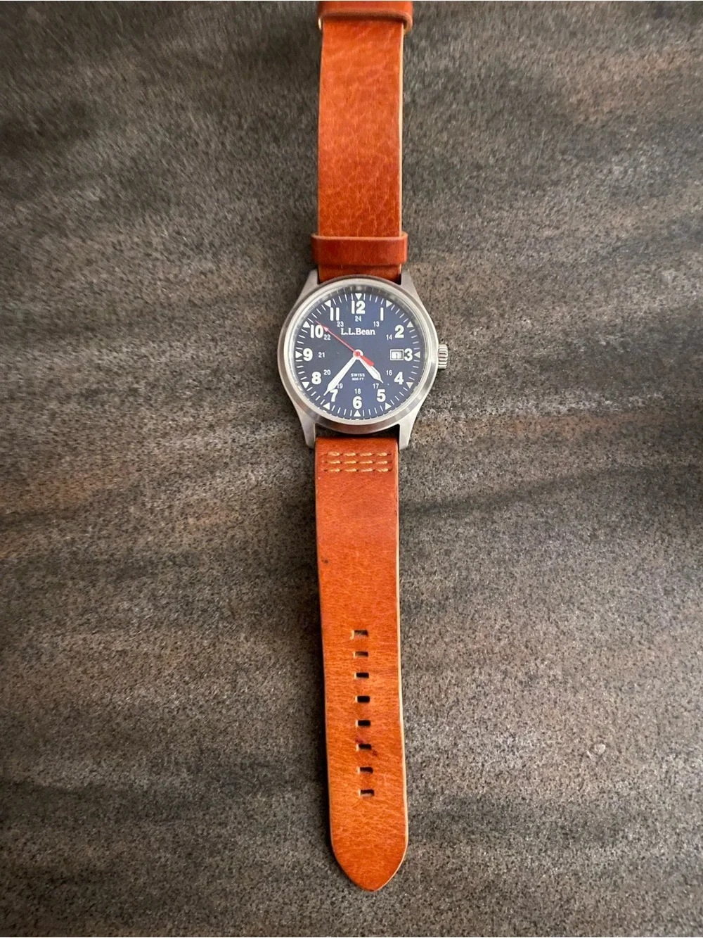 L.L. Bean Navy Dial Watch with Brown Leather Strap